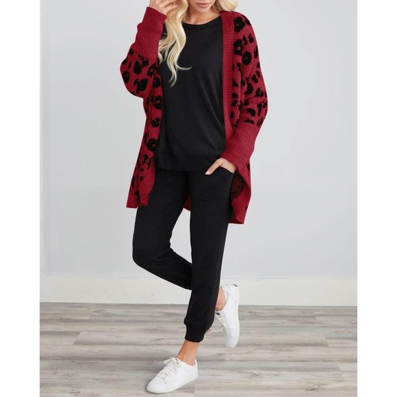 Womens Long Sleeve Open Front Fall Fashion Loose Knit Printed Winter Coats - Picture 3 of 4